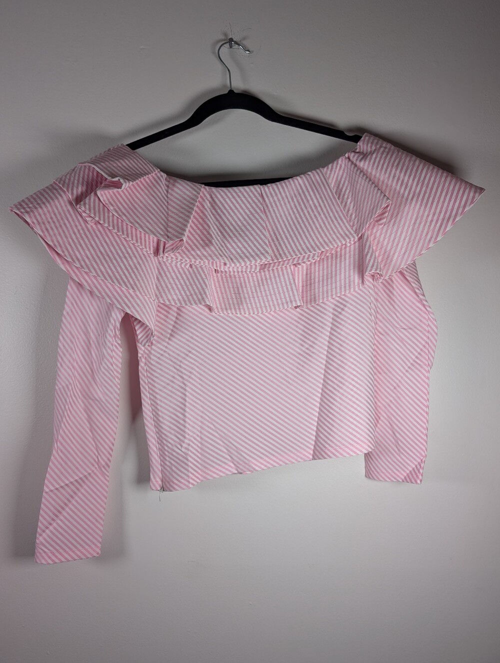 Off-Shoulder Pink Striped Ruffle Women's Top By Style Keepers NWT